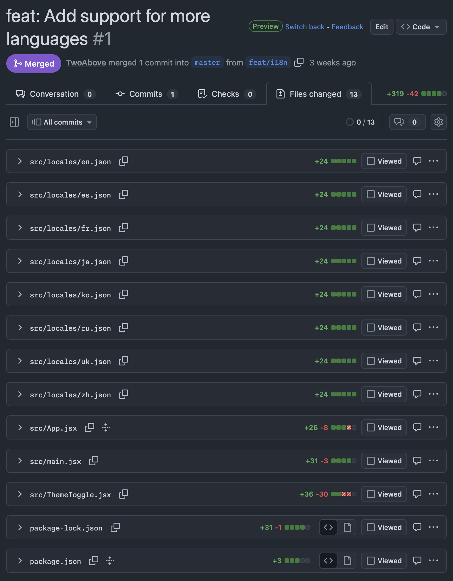 Screenshot of the Jules GitHub PR file changes, showing the various files modified and added.